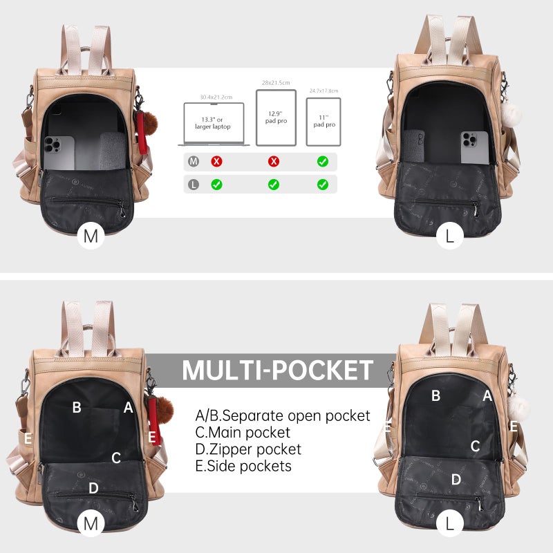 CHERUTY Women Backpack Purse PU Leather Anti-theft Casual Shoulder Bag Fashion Ladies Satchel Bags(Beige Large) - Image 3